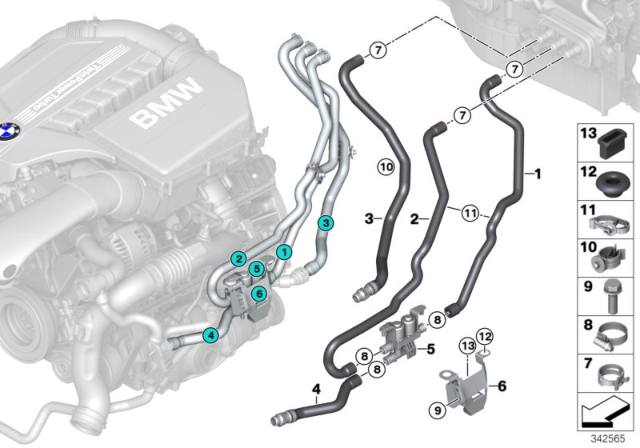 2014 BMW X5 Cooling Water Hoses Diagram