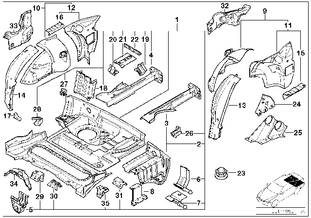 2002 BMW Z3 Right Rear Inner Wheelhouse Diagram for 41148413442