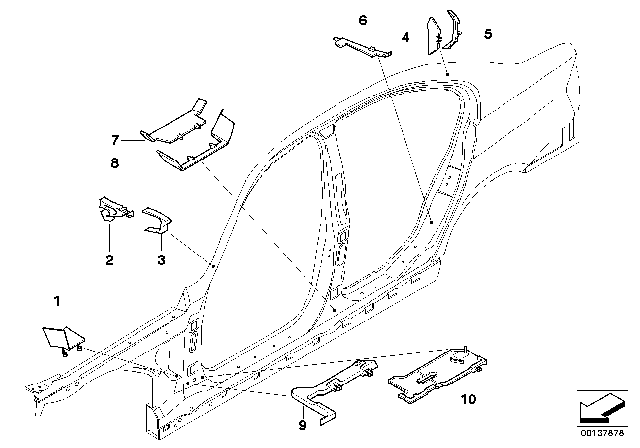 2008 BMW 328xi Cavity Shielding, Side Frame Diagram