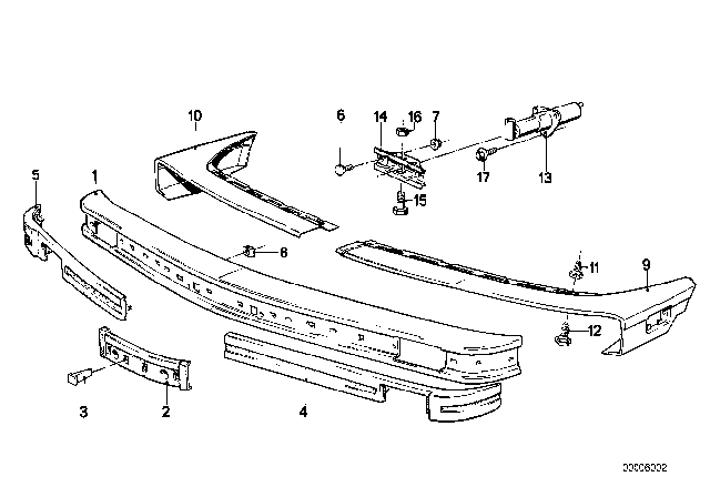 1985 BMW 524td Bumper, Front Diagram