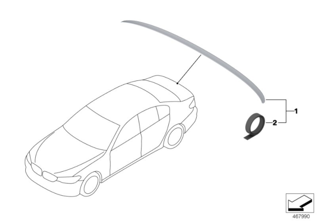 2020 BMW 530e Primed Rear Spoiler Diagram for 51628072568