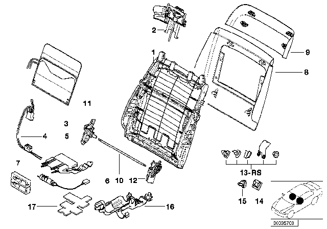 1999 BMW 540i Front Seat Backrest Frame / Rear Panel Diagram 2