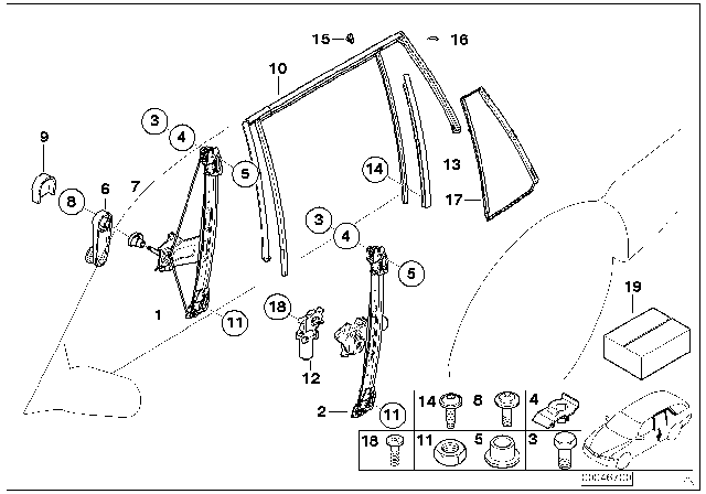 2003 BMW 325i Window Guide Web Cover Left Diagram for 51347890697