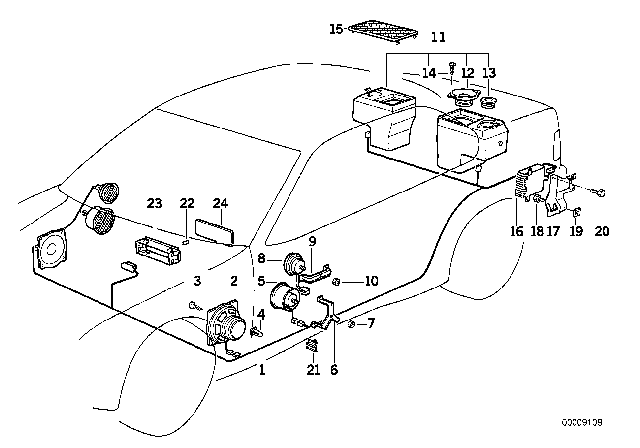 1993 BMW 320i Single Components HIFI System Diagram