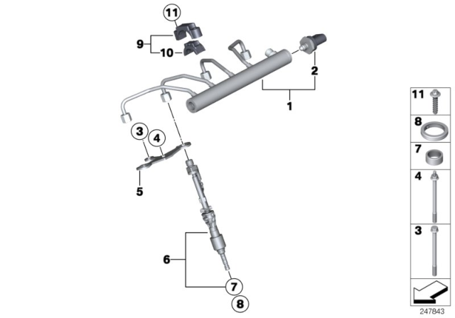2012 BMW 328i High-Pressure Rail / Injector / Mounting Diagram
