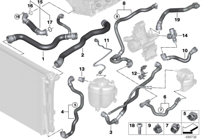 2020 BMW 330i xDrive Cooling System Coolant Hoses Diagram