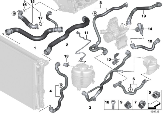 2019 BMW 330i Cooling System Coolant Hoses Diagram