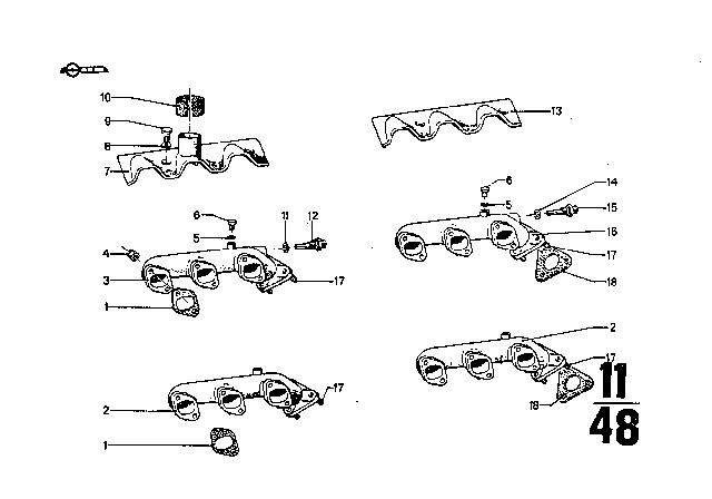 1973 BMW 3.0CS Exhaust Manifold Diagram for 11621250601