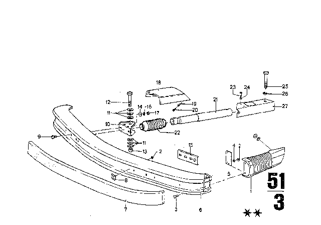 1974 BMW 3.0S Front Bumper With Mounting Parts Diagram