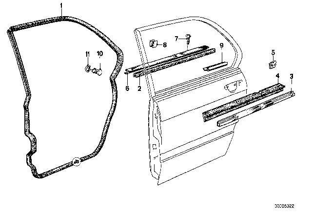 1985 BMW 524td Door Weatherstrip Diagram 2