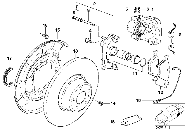 1997 BMW 540i Rear Wheel Brake, Brake Pad Sensor Diagram