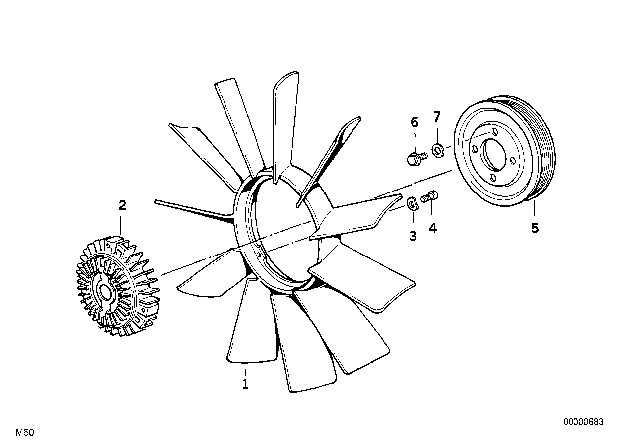 1991 BMW 525i Fan Coupling Diagram for 11521740963