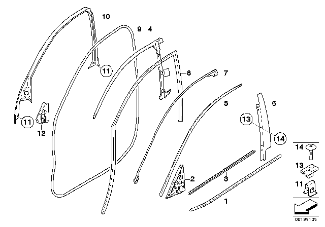 2008 BMW X6 Trims And Seals, Door Diagram 1