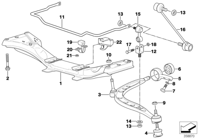 1999 BMW Z3 Front Axle Support / Wishbone / Stabilizer Diagram