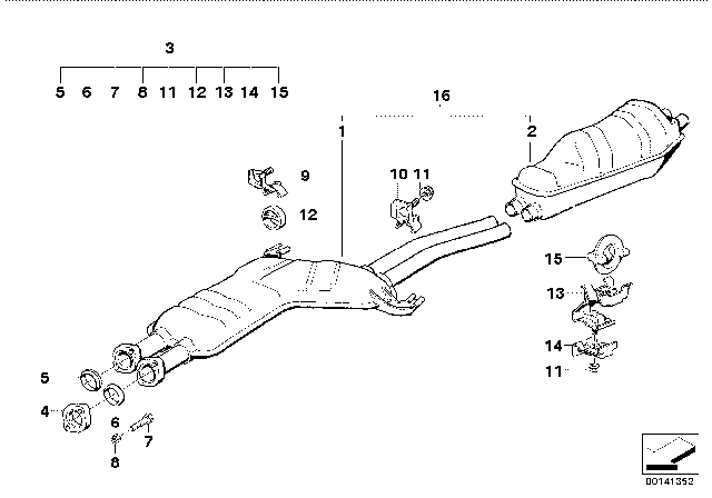 1987 BMW 735i Rear Muffler Diagram for 18301706988