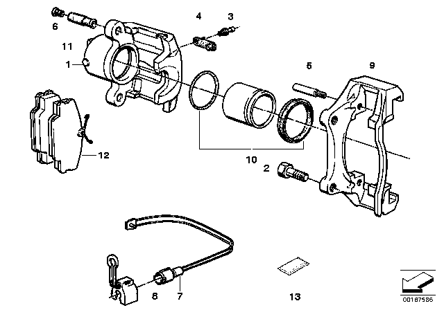 1988 BMW 325i Front Wheel Brake, Brake Pad Sensor Diagram 2