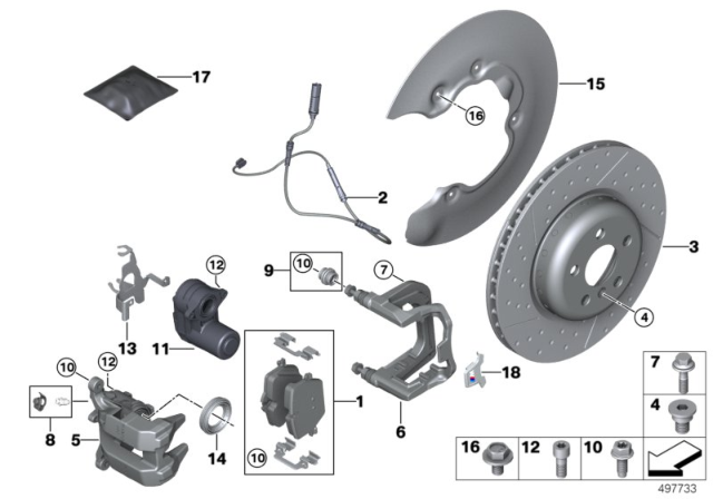 2020 BMW M340i M Performance Rear Wheel Brake - Replacement Diagram