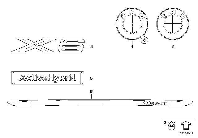 2010 BMW X6 Door Emblem Front Diagram for 51147239413