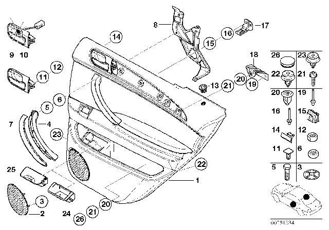 2000 BMW X5 Door Trim, Rear Diagram