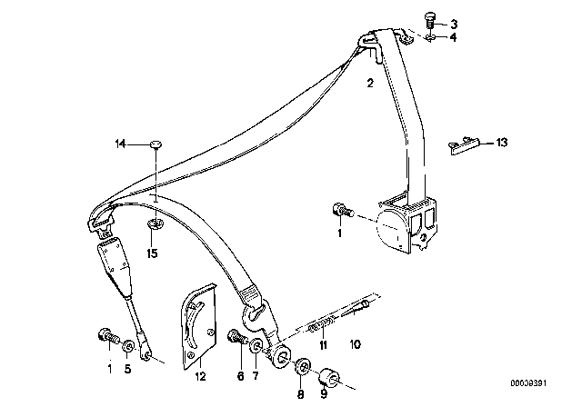 1992 BMW 318i Front Safety Belt Mounting Parts Diagram
