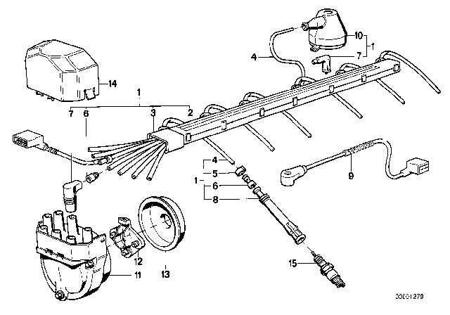 1989 BMW 635CSi Ignition Wiring / Spark Plug / Distributor Cable Diagram 1
