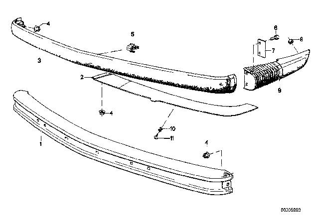 1980 BMW 528i Bumper Front Center Diagram for 51111880441