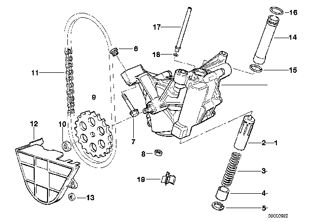 1997 BMW 840Ci Lubrication System / Oil Pump With Drive Diagram