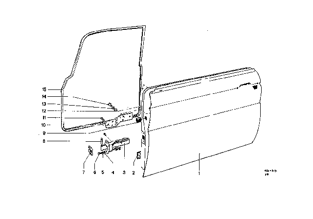 1969 BMW 2000 Front Door - Hinge / Door Brake Diagram 1