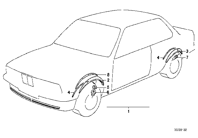 1988 BMW 635CSi Wheel Opening Cover M Technic Diagram