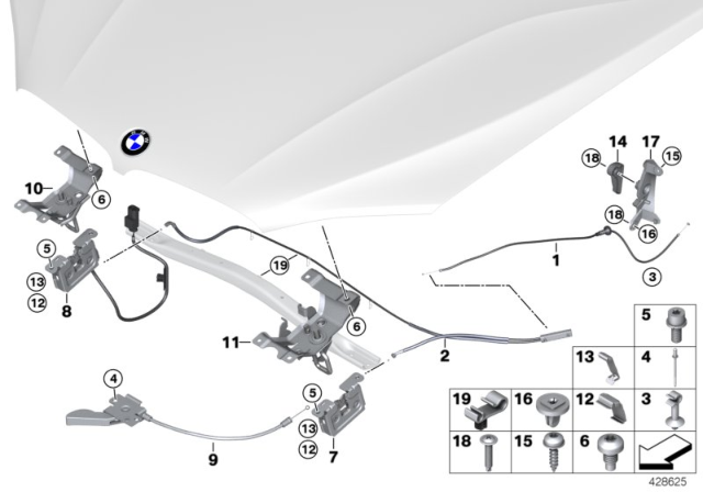 2014 BMW X5 Bonnet / Closing System / Mounted Parts Diagram