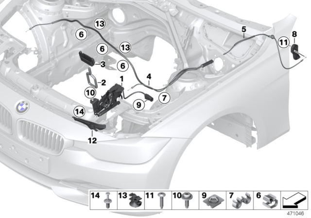 2015 BMW 328i xDrive Engine Bonnet, Closing System Diagram