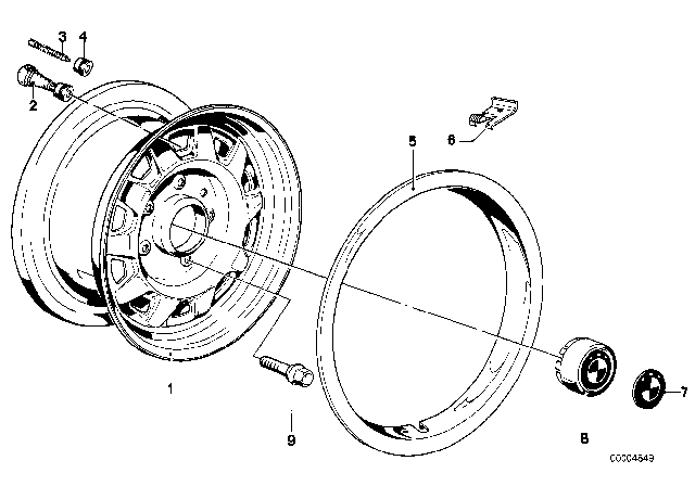 1979 BMW 528i Hub Cap Diagram for 36131117649