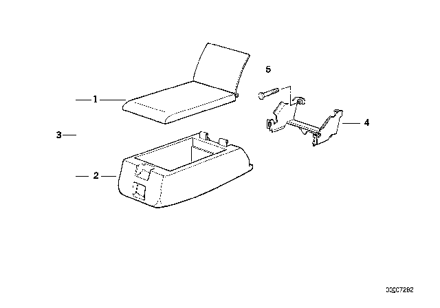 1991 BMW 735i Two-Piece Center Armrest Rear Diagram