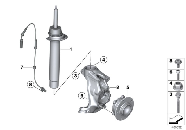 2020 BMW 230i Front Spring Strut / Carrier / Wheel Bearing Diagram