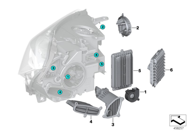 2019 BMW X6 Single Parts, Headlight Diagram 1