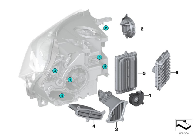 2017 BMW X5 M Single Parts, Headlight Diagram 1