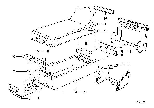 1991 BMW 735i Center Armrest Rear Diagram