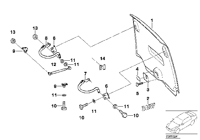 1994 BMW 530i Hood Parts Diagram 4