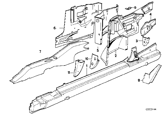 1987 BMW 325i Single Components For Body-Side Frame Diagram 4