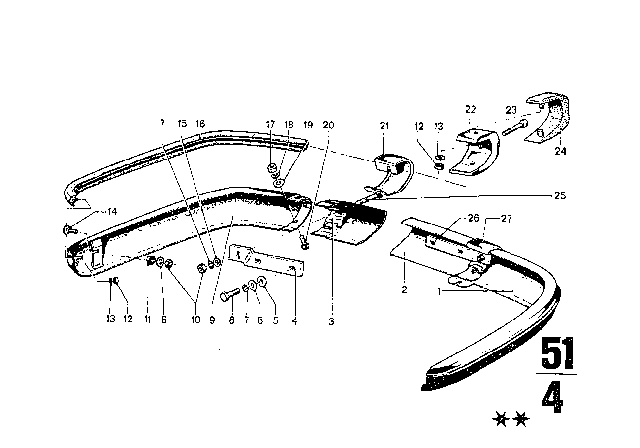 1970 BMW 2800 Bumper, Rear Diagram