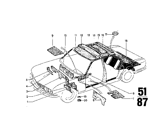 1975 BMW 3.0Si Sound Insulation Diagram