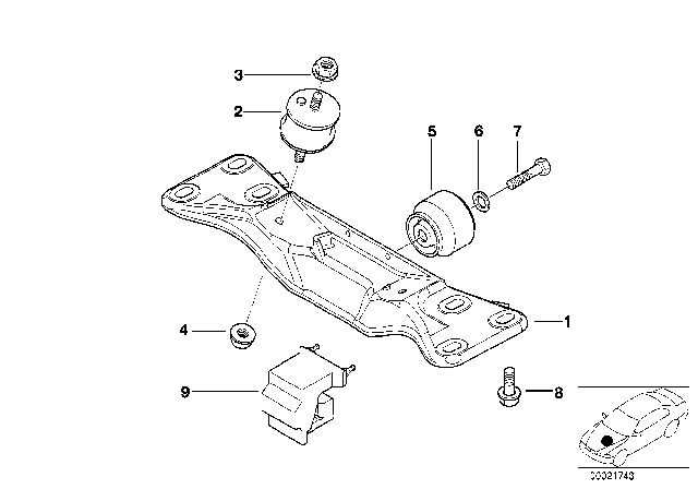 2000 BMW 540i Gearbox Support Diagram for 22311094722