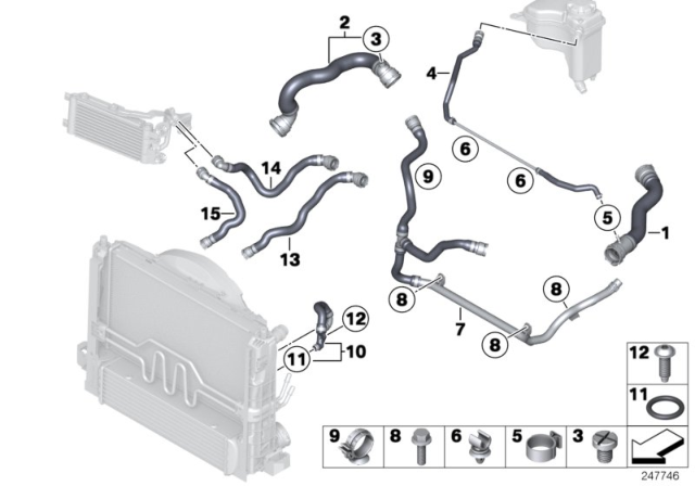 2015 BMW X1 Radiator Coolant Hose Compatible Diagram for 17127612445