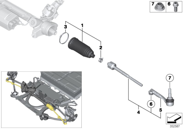 2015 BMW i3 Steering Linkage Left Tie Rod Diagram for 32216851409