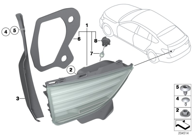 2012 BMW 550i GT Tail Light Finisher, Trunk Lid, Left Diagram for 63217224229