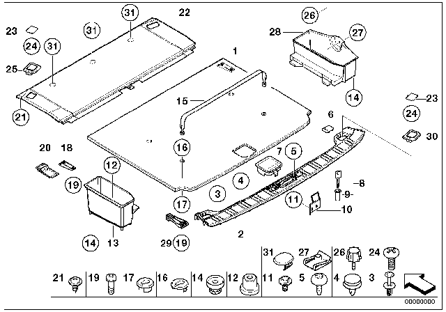 2003 BMW 525i Trim Panel, Rear Trunk / Trunk Lid Diagram 1