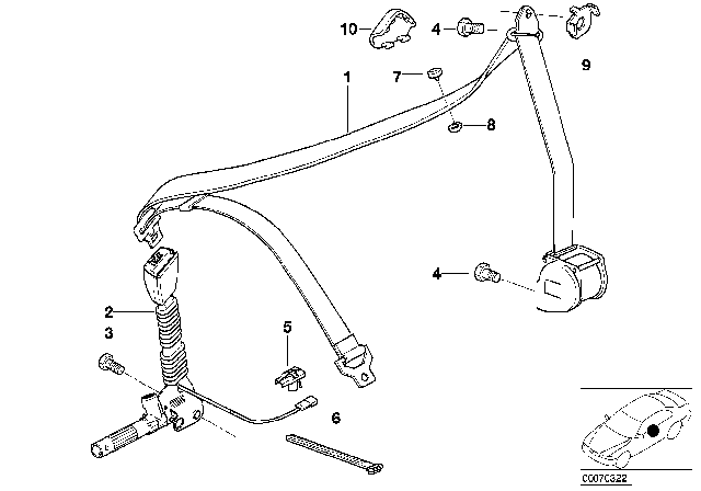 2001 BMW Z3 Front Upper Right Seat Belt Diagram for 72117059648