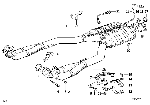 1994 BMW 740i Exhaust System With Catalytic Converter Diagram