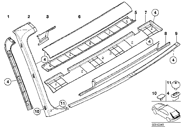 2001 BMW 540i Inter. Lateral Left Trunk Lid Trim Panel Diagram for 51498216733