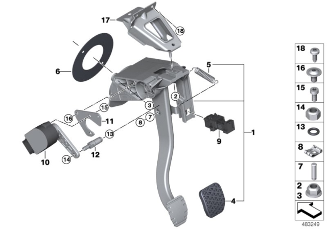 2016 BMW i8 Complete Pedal Assembly Diagram